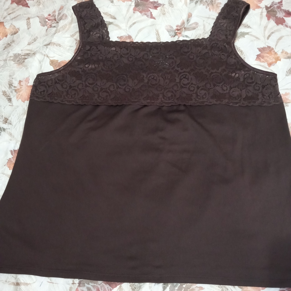 Cato Dark Brown Lace Tank Top Large